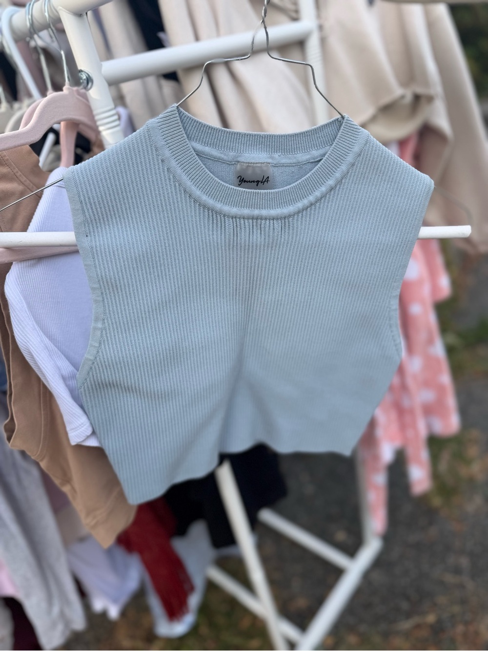 YoungLA Ribbed Cropped Tank Top in Pale Blue